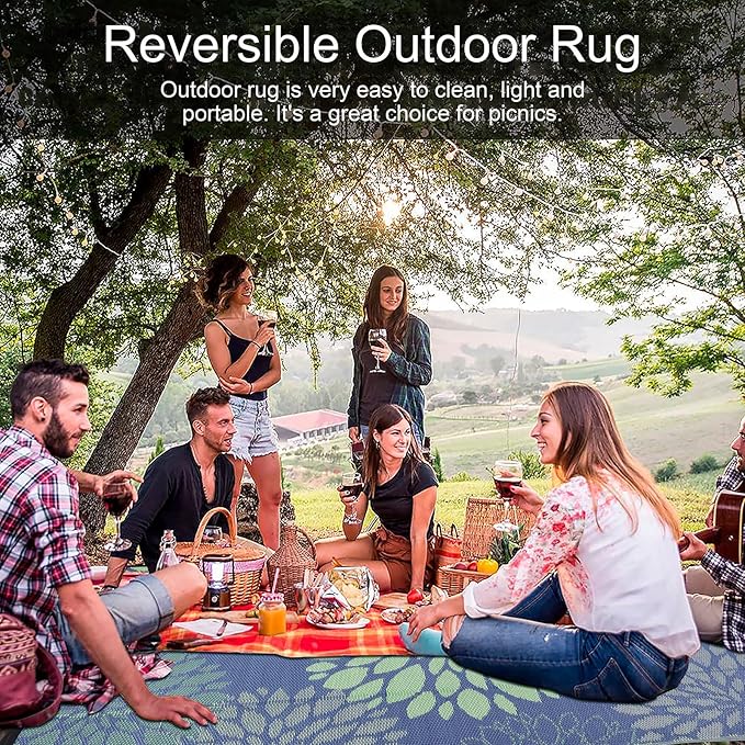 Ileading Reversible Outdoor Rug 6x9Ft Waterproof Patio Rug Carpet Portable Outdoor Plastic Straw Rug Large RV Camping Mat Rug for Patio, Clearance, Deck, Beach, Porch, Camping, Picnic, Colorful