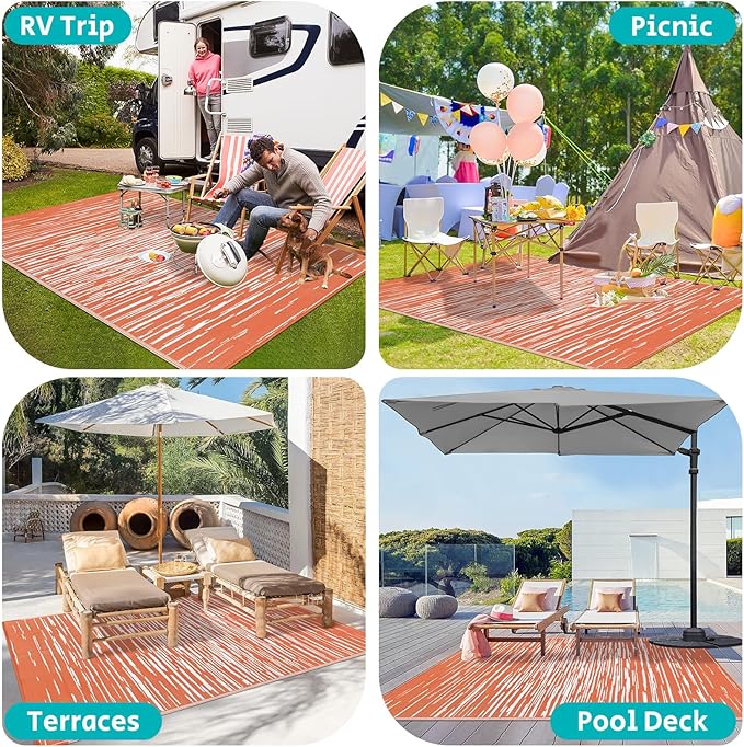 HEBE Outdoor Rug 6'x9' for Patios Clearance Waterproof Patio Mat Plastic Straw Rug Reversible RV Camping Tent Rug Outside Indoor Outdoor Area Rugs for RV,Deck,Beach,Balcony,Camper