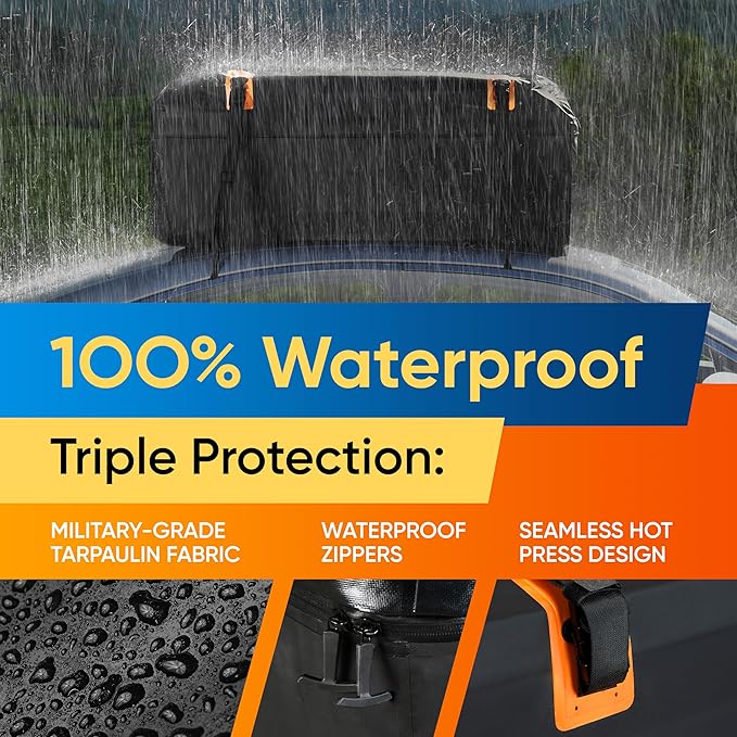 Car Roof Bag - Car Rooftop Cargo Carrier Bag – 19 Cubic Ft Waterproof Roof Rack Cargo Carrier, Includes Anti-Slip Mat, 4 Door Hooks, Reinforced Zipper/Buckle, with or Without Rack