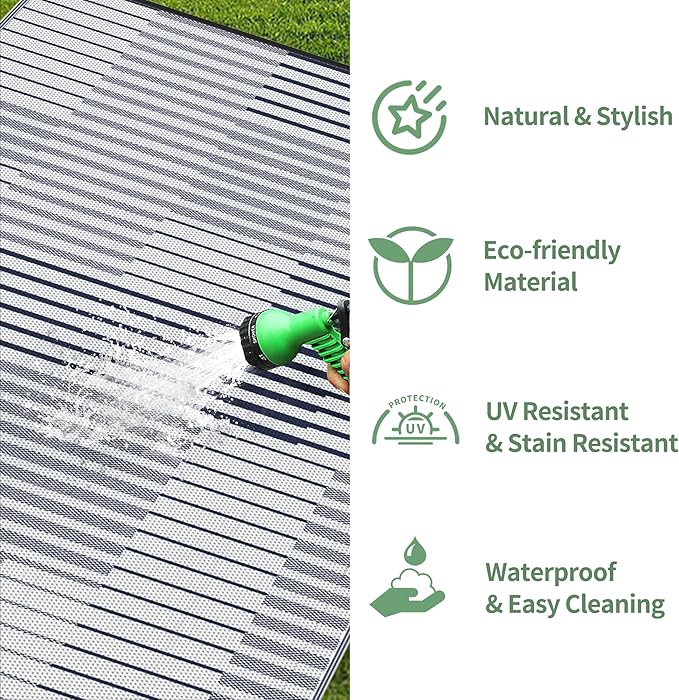 GENIMO Outdoor Rug for Patio Clearance, 6'x9' Waterproof Camping Mat, Reversible Plastic Straw Rugs for RV, Camper, Balcony, Backyard, Picnic, Deck (Blue&White)