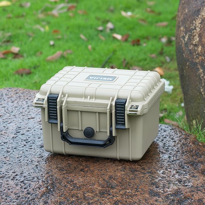 MEIJIA Portable All Weather IP67 Waterproof Camera Case,hard case with Customizable Fit Foam,Fit Use of Drones,Camera,Equipments,10.62 x9.68x6.87inches(Desert Tan)