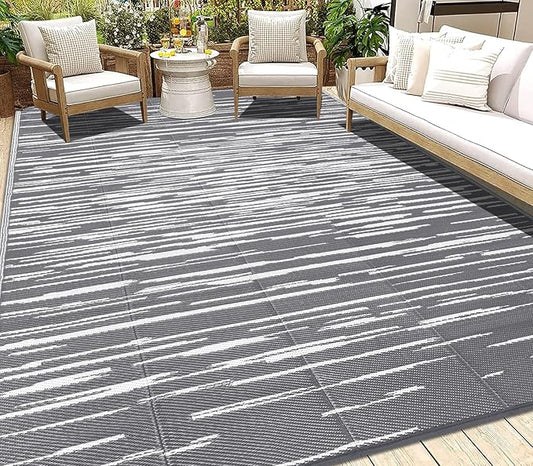 HEBE Outdoor Rug 9'x12' for Patios Clearance Waterproof Patio Mat Plastic Straw Rug Reversible RV Camping Tent Rug Outside Indoor Outdoor Area Rugs for RV,Deck,Beach,Balcony,Camper