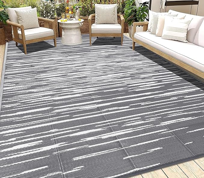 HEBE Outdoor Rug 6' x 9' Waterproof for Patios Clearance, Reversible Plastic Straw Rug Camping Carpet, Indoor Outdoor Area Rugs Patio Mats for RV,Picnic,Backyard,Deck,Balcony,Porch