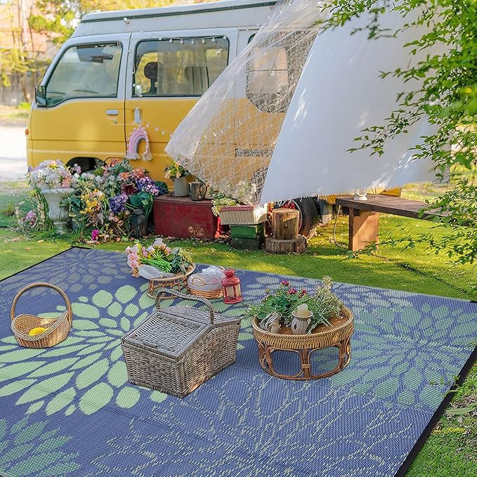 Ileading Reversible Outdoor Rug 6x9Ft Waterproof Patio Rug Carpet Portable Outdoor Plastic Straw Rug Large RV Camping Mat Rug for Patio, Clearance, Deck, Beach, Porch, Camping, Picnic, Colorful
