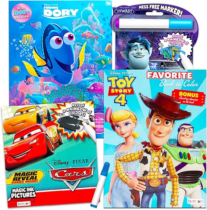 Disney Pixar Toy Story Coloring Book Ultimate Assortment Set ~ Bundle Includes 4 Books Featuring Disney Cars, Toy Story, Finding Nemo and Onward (Includes Stickers)