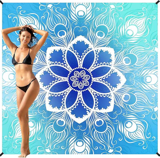 BYDOLL Beach Blanket 78''X81'' 4-7 Adults Oversized Lightweight Waterproof Sandproof Blanket for Beach Large Picnic Mat Travel Camping