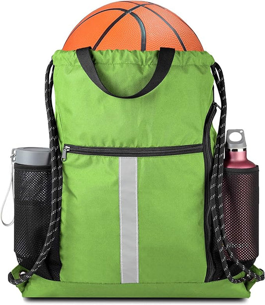 BeeGreen Drawstring Backpack Sports Gym Bag With Shoe Compartment and Two Water Bottle Holder …