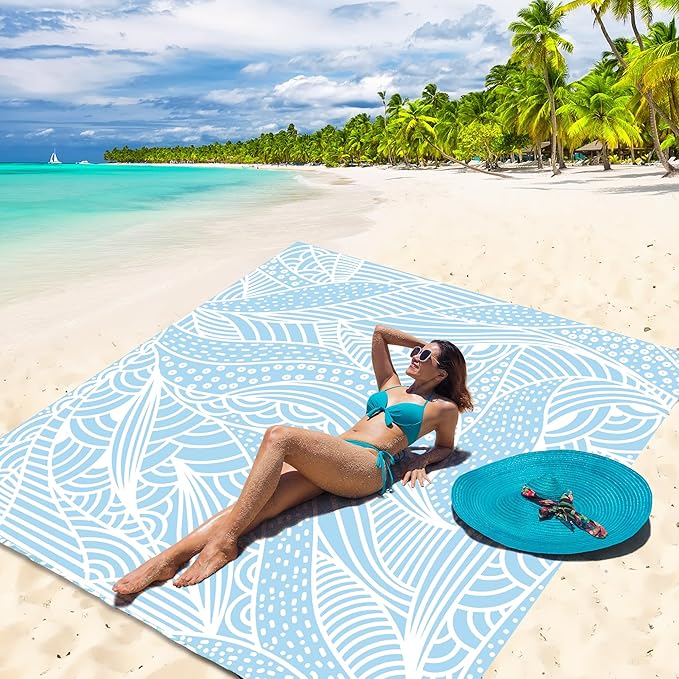 Beach Blanket Waterproof Sandproof Extra Large Beach Mat 79" X 83"/120"x108"for 1-8 Adults Quick Drying Durable Outdoor Picnic Mat for Beach Travel Camping Hiking