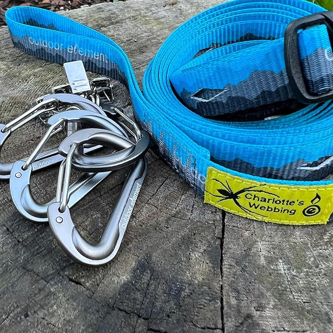 Charlotte’s Webbing™ Camp Organizer – 12' Gear Hanging Clothesline System with Adjustable Webbing, Aluminum Carabiners & Clips | Overlanding, Camping, Water Sport & Garage Organization