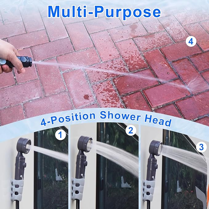 Lightweight Portable Camping Shower, 6000mAh Rechargeable Outdoor Shower Pump with 5 Pressure Modes, Filtered Shower Head, Temperature & Power Display for Hiking, Travel, Washing, Emergency