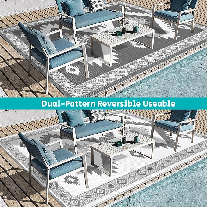 HEBE Outdoor Rug 5'x8' for Patios Clearance Waterproof Patio Mat Plastic Straw Rug Reversible RV Camping Tent Rug Outside Indoor Outdoor Area Rugs for RV,Deck,Beach,Balcony,Camper