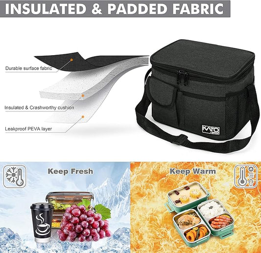 Tirrinia Insulated Lunch Box for Women Men, Leakproof Reusable Lunch Bag Containers for Adult,Working,Office,Lunch Soft Cooler Bag Tote for Picnic Hiking Beach,Black