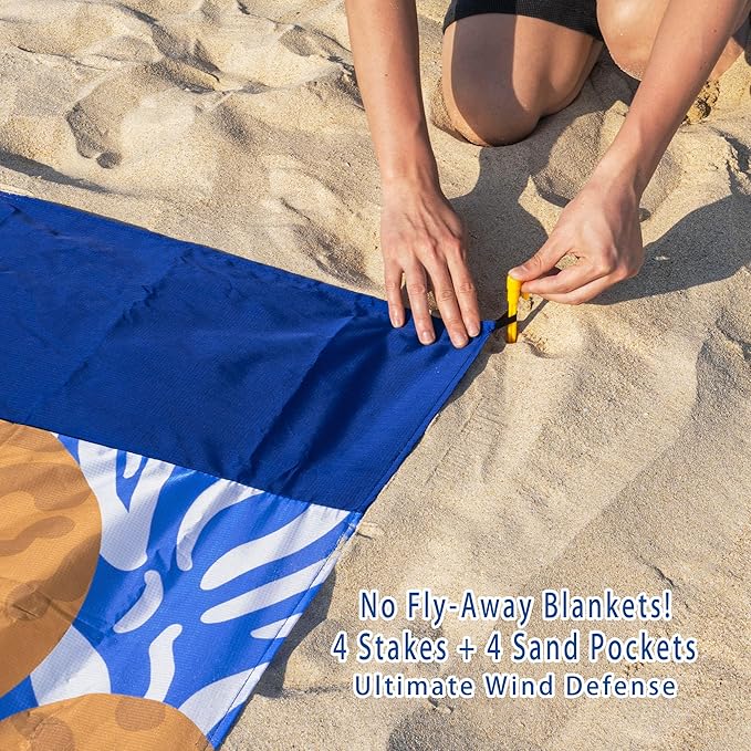Sandproof Waterproof Beach Blanket, 80"x80" Large Beach Mat for 4-6 Adults, Lightweight Quick Dry Windproof Picnic Mat