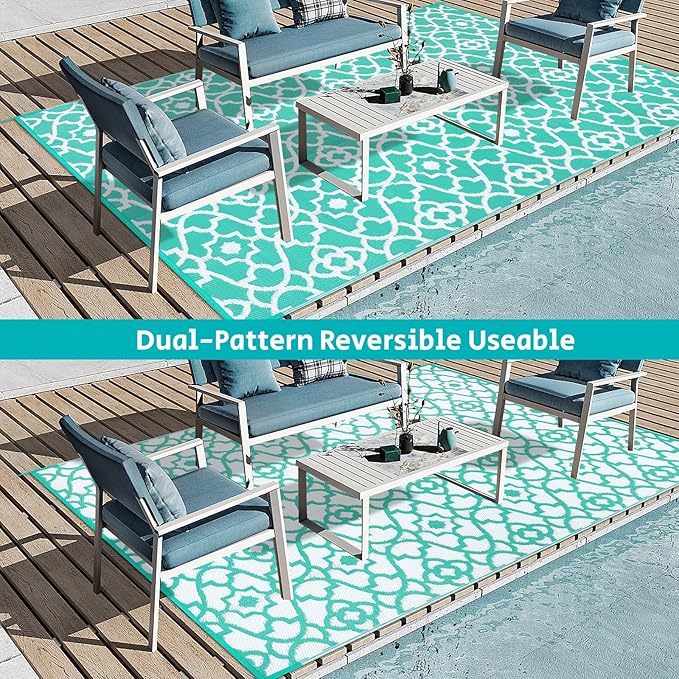 HEBE Outdoor Rug 6'x9' for Patios Waterproof Clearance Reversible Patio Mat Plastic Straw Rug RV Camping Mat Outside Area Rug Carpet for Camping RV,Porch,Deck,Balcony,Camper,Backyard