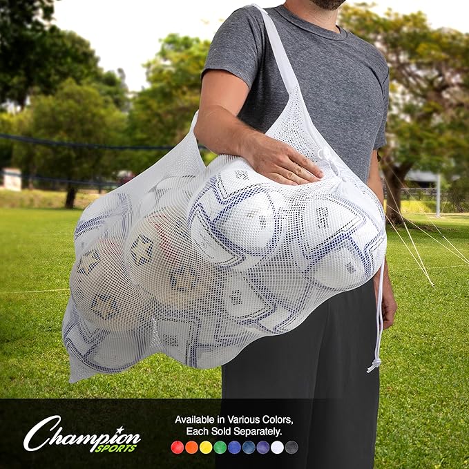 Champion Sports Mesh Equipment Bag – Heavy-Duty Nylon Drawstring Bag with Lock & ID Tag, Breathable Storage Sack for Balls, Swim Gear, Laundry & Toys, Multiple Sizes & Colors
