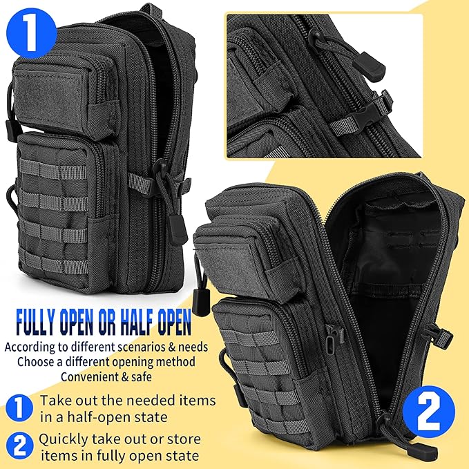 bvya Tactical Molle EDC Utility Pouch Compact Tool Pouch Mini Waist Bag Crossbody Backpack-Design Phone Pouch with Shoulder Strap Flag Patch and D-Rings