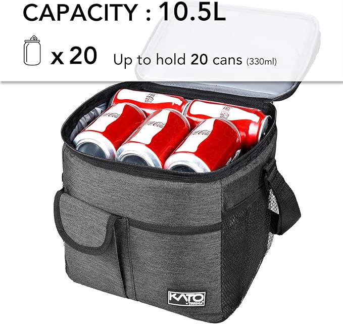 Tirrinia Large Insulated Lunch Bag for Women Men, 10L Leakproof Thermal Reusable Lunch Box for Adult, Tall Meal Prep Lunch Cooler Tote with 4 Pockets for Office Work, Charcoal