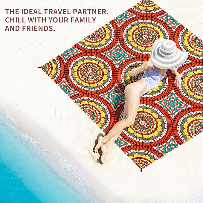 BYDOLL Beach Blanket Waterproof Sandproof 78''×81'' Suits1-4 Adults Compact Lightweight Oversized Sand-Free Blanket Large Picnic Mat for Beach Travel Camping Hiking