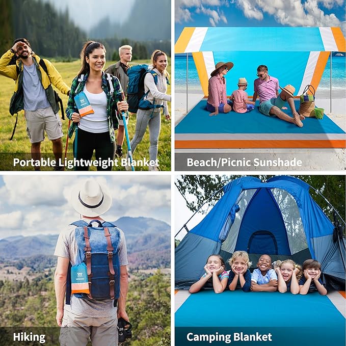 Beach Blanket Waterproof Sandproof Beach Mat 79" X 83" /10'x9'for 2-8 Adults Quick Drying Outdoor Picnic Mat Beach Accessories for Travel, Camping, Hiking