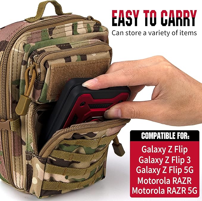 bvya Tactical Molle EDC Utility Pouch Compact Tool Pouch Mini Waist Bag Crossbody Backpack-Design Phone Pouch with Shoulder Strap Flag Patch and D-Rings