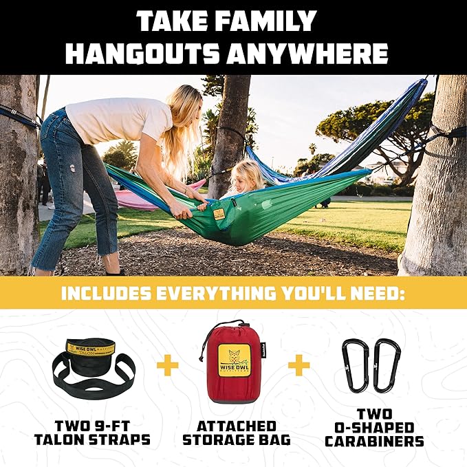 Wise Owl Outfitters Hammock for Camping Hammocks Gear for The Outdoors Backpacking Survival or Travel - Portable Lightweight Parachute Nylon - Up to 500lbs