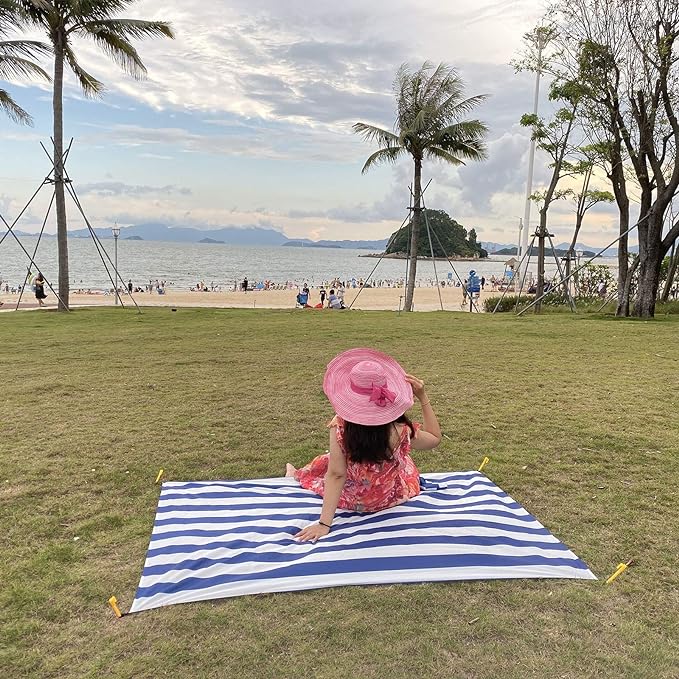 Outdoor Blanket (71" x 55") -Compact, Lightweight, Sand Proof Pocket Blanket Best Mat for The Beach, Hiking, Travel, Camping, Festivals with Pockets, Loops, Stakes, Carabiner