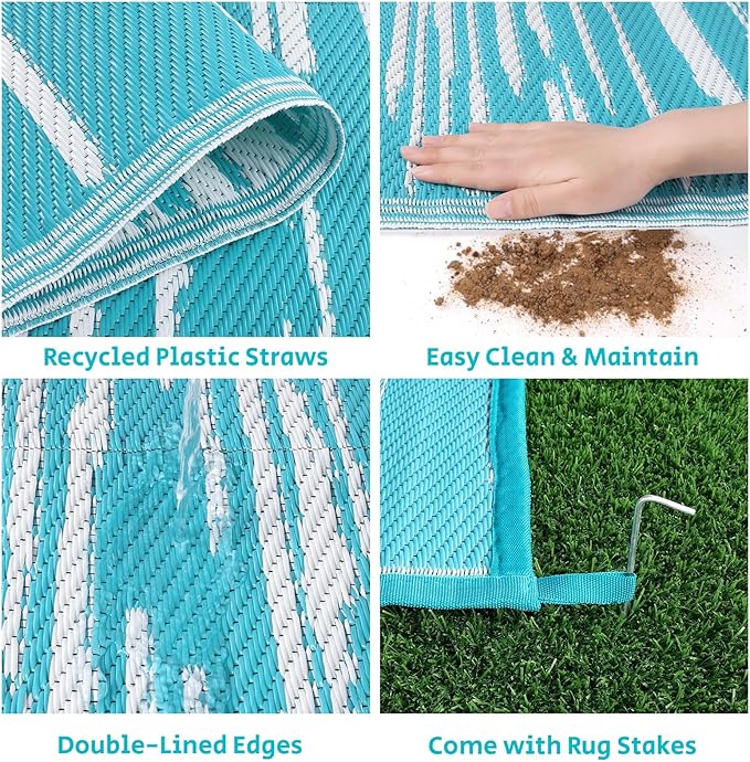 HEBE Outdoor Rug 6' x 9' Waterproof for Patios Clearance, Reversible Plastic Straw Rug Camping Carpet, Indoor Outdoor Area Rugs Patio Mats for RV,Picnic,Backyard,Deck,Balcony,Porch