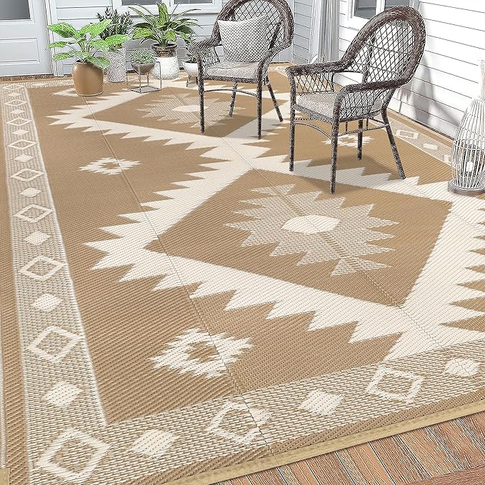 HEBE Outdoor Rug 8'x10' Waterproof for Patios Clearance, Reversible Plastic Straw Rug Camping Carpet, Indoor Outdoor Area Rugs Patio Mats for RV,Picnic,Backyard,Deck,Balcony,Porch