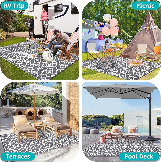 HEBE Outdoor Rug 6'x9' for Patios Waterproof Clearance Reversible Patio Mat Plastic Straw Rug RV Camping Mat Outside Area Rug Carpet for Camping RV,Porch,Deck,Balcony,Camper,Backyard