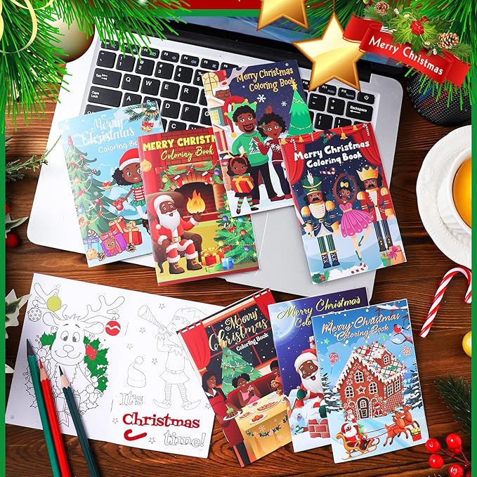 Cholemy 56 Pcs Christmas Coloring Books for Kids Party Favors Mini Christmas Coloring Books Bulk DIY Art Winter Small Coloring Books Xmas Stockings Goodie Bags Stuffers Party Supplies (African Style)