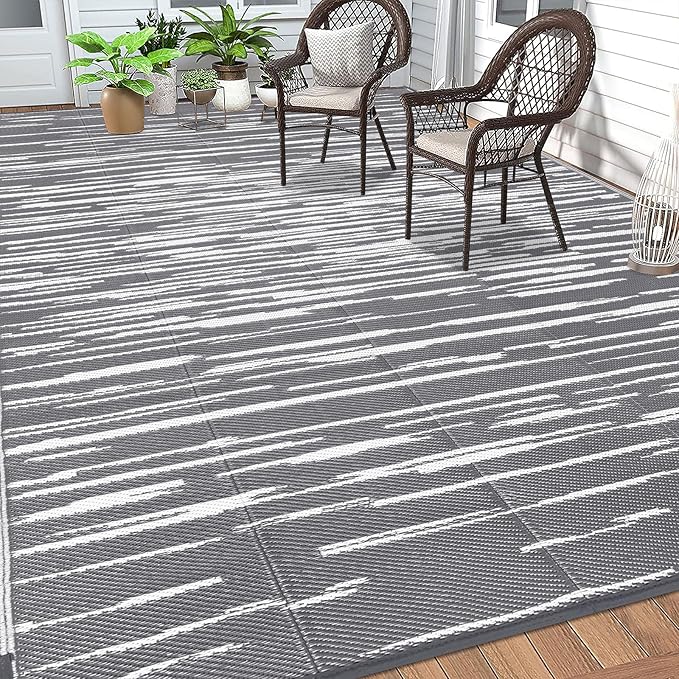 HEBE Outdoor Rug 8'x10' Waterproof for Patios Clearance, Reversible Plastic Straw Rug Camping Carpet, Indoor Outdoor Area Rugs Patio Mats for RV,Picnic,Backyard,Deck,Balcony,Porch