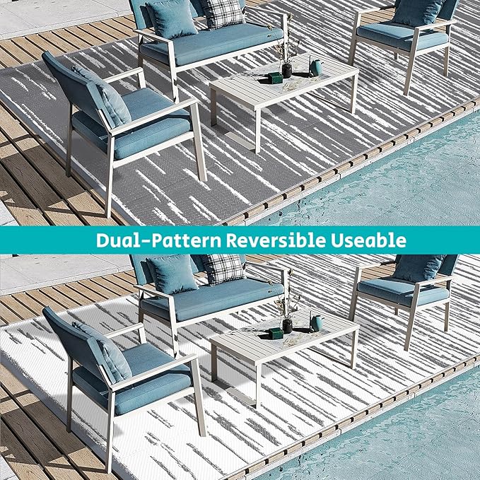 HEBE Outdoor Rug 9'x18' for Patios Clearance Waterproof Patio Mat Plastic Straw Rug Reversible RV Camping Tent Rug Outside Indoor Outdoor Area Rugs for RV,Deck,Beach,Balcony,Camper