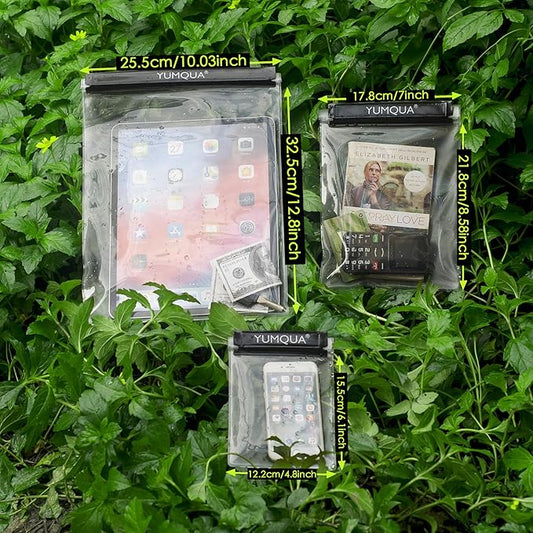 Clear Waterproof Bags 5 Pack Set, Watertight Pouch Holder for Document Map Camera Mobile Phone Car Key, fits Kayaking Boating Hiking Water Sports