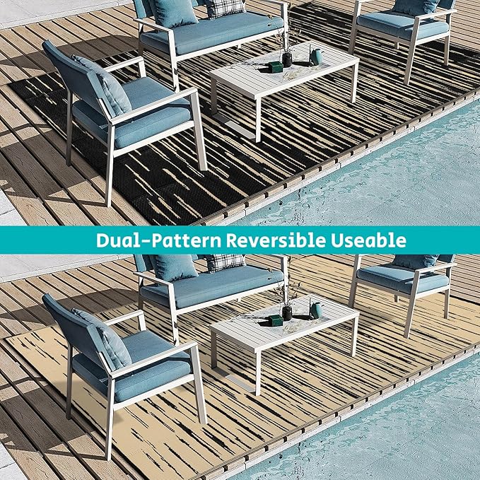 HEBE Outdoor Rug 6' x 9' Waterproof for Patios Clearance, Reversible Plastic Straw Rug Camping Carpet, Indoor Outdoor Area Rugs Patio Mats for RV,Picnic,Backyard,Deck,Balcony,Porch