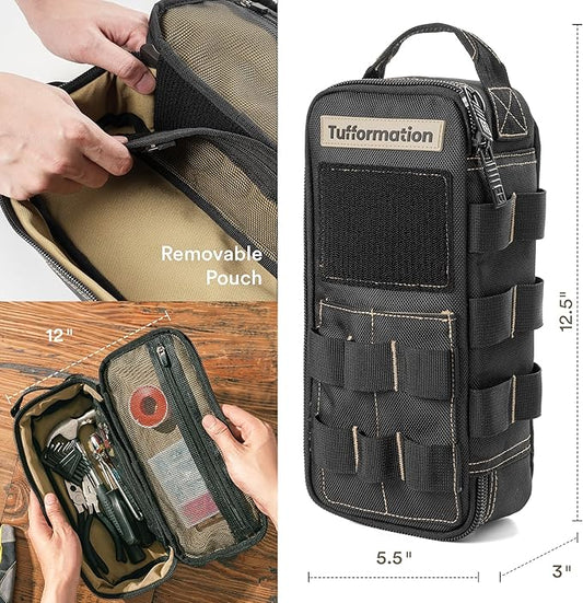 Heavy Duty Small Tool Bag Pouch Portable Utility Organizer Case with Zipper Handle. Perfect for EDC, Motorcycle, Road Bike, Electricians & More