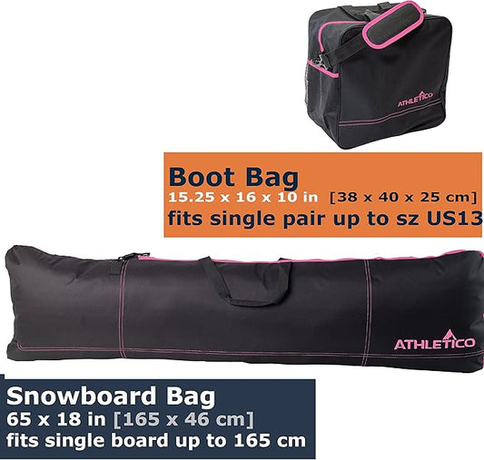 Athletico Two-Piece Snowboard and Boot Bag Combo | Store & Transport Snowboard Up to 165 CM and Boots Up To Size 13 | Includes 1 Snowboard Bag & 1 Boot Bag (Black)