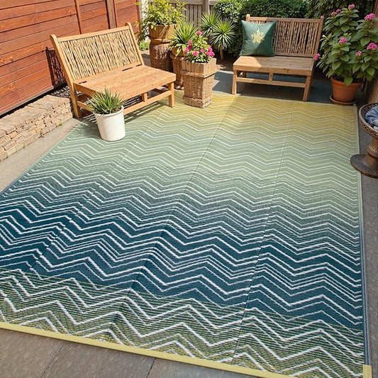 Lahome Outdoor Plastic Straw Rug, Reversible Outdoor Rug Waterproof 6x9 Patio Rugs, Camping Rugs for RV Backyard Deck Porch Picnic Beach Trailer (Yellow/Blue, 6' x 9')