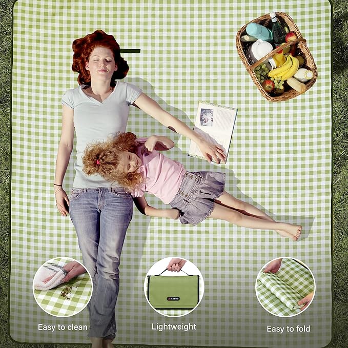 Outdoor Picnic Blanket 80"X80" Picnic Mat Extra Large Camping Blanket Beach Blanket Foldable Waterproof Sand Mat Hiking Travel Family Concerts(Green)