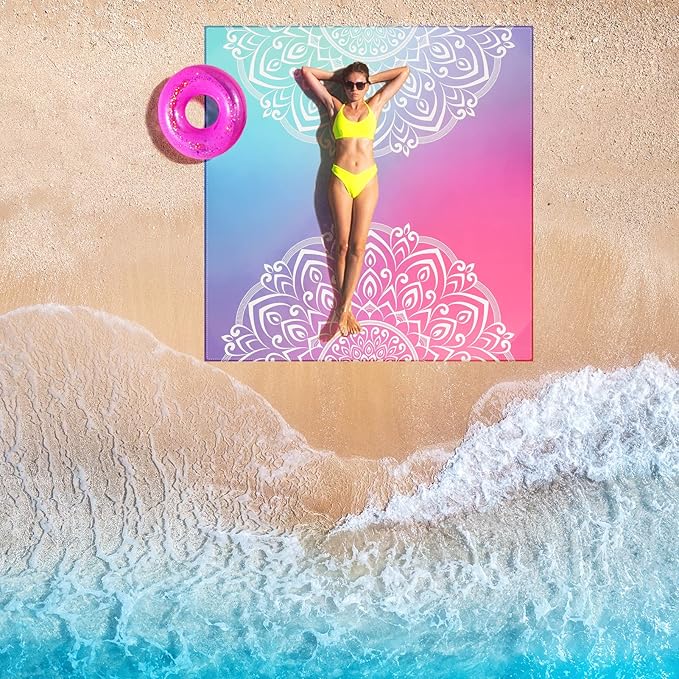 Beach Blanket, Wateresistant Sandproof Sand Free Beach Mat with Corner Pockets Portable Bag for Beach Festival,Picnic,Travel and Outdoor Camping Activties (Gradiant-Mandarin)