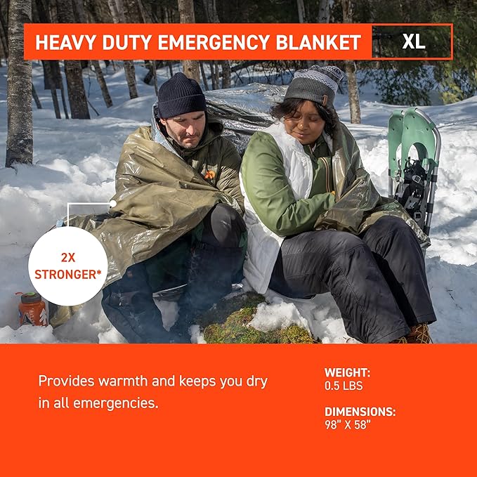 S.O.L. Survive Outdoors Longer 90% Heat Reflective Heavy-Duty Emergency Blanket - Thick, Rugged for Disaster Preparedness Kit - Waterproof, Windproof, Tear-Resistant - 58" x 98", 3.2 oz, Green