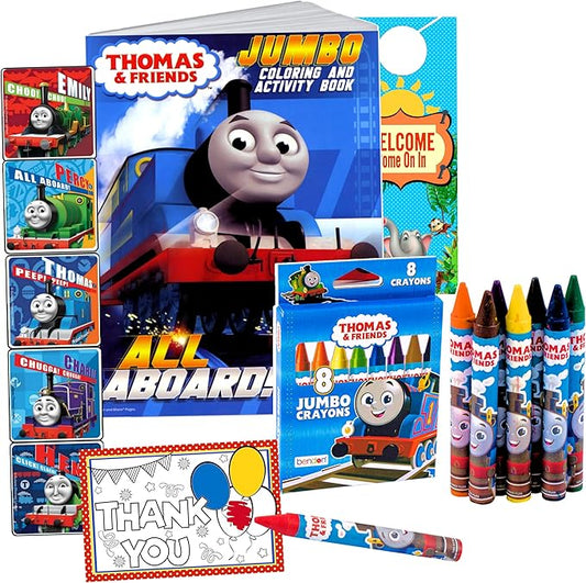 Thomas The Train Coloring Book with Thomas and Friends Stickers Bundle with Thomas The Train Stickers and 2-Sided Door Hanger
