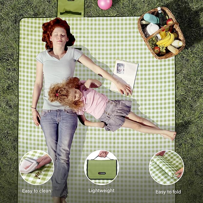 Picnic Blanket Outdoor Extra Large Picnic Mat 80"X60" Camping Blanket Beach Blanket Foldable Waterproof Sand Mat Hiking Travel Family Concerts(Green)