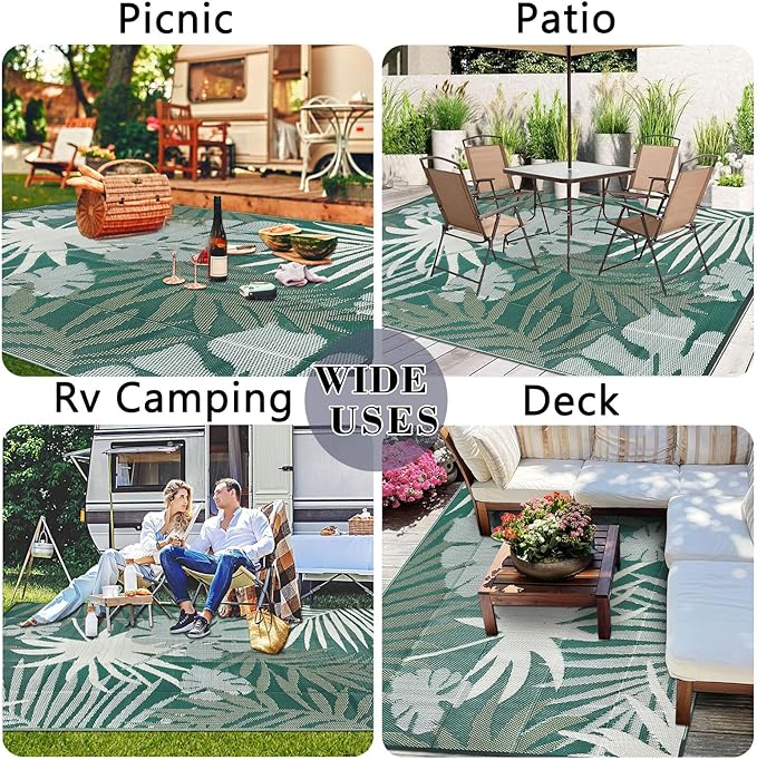 Homcomoda Outdoor Rugs 6’x9’ Waterproof Reversible Patio Rugs Outdoor Clearance Lightweight Outdoor Rugs Portable RV Camping Mats for Tents Deck Porch BBQ Beach Backyard