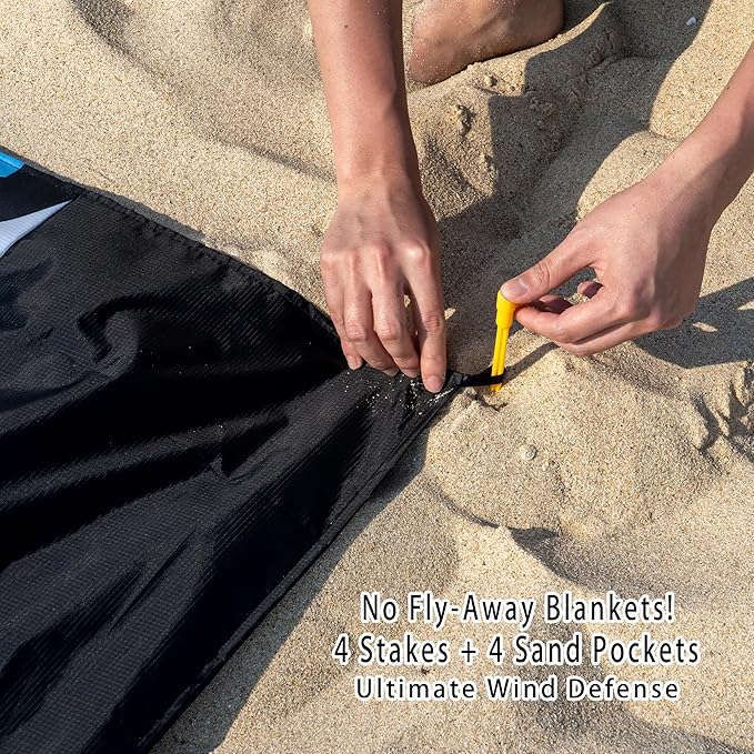 Sandproof Waterproof Beach Blanket, 80"x80" Large Beach Mat for 4-6 Adults, Lightweight Quick Dry Windproof Picnic Mat