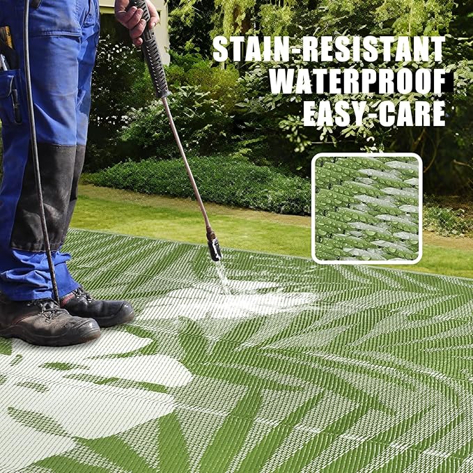 Homcomoda Outdoor Rugs 9’x12’ Waterproof Reversible Patio Rugs Outdoor Clearance Lightweight Outdoor Rugs Portable RV Camping Mats for Tents Deck Porch BBQ Beach Backyard