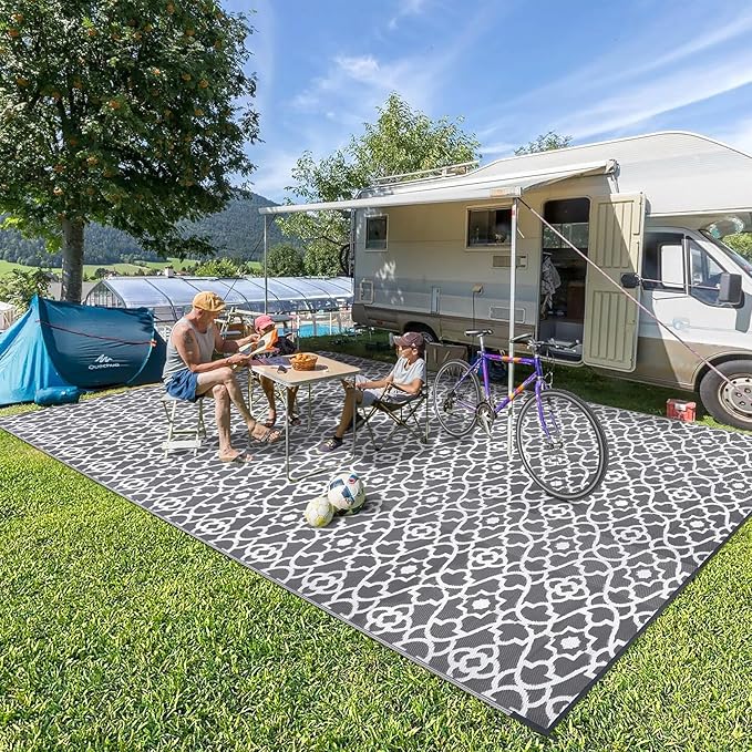 HEBE Outdoor Rug 9'x18' for Patios Waterproof Clearance Reversible Patio Mat Plastic Straw Rug RV Camping Mat Outside Area Rug Carpet for Camping RV,Porch,Deck,Balcony,Camper,Backyard