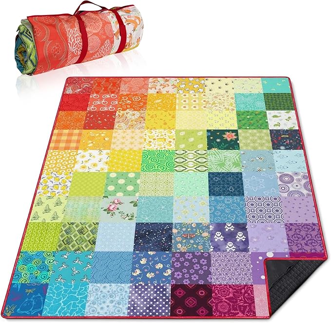 Extra Large Picnic Blankets Waterproof Foldable (60"x 80") Boho Beach Blanket Waterproof Sandproof,3-Layer Thicking Mat Outdoor Packable Camping Blanket