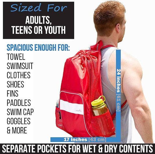 Athletico Mesh Swim Bag - Mesh Pool Bag With Wet & Dry Compartments for Swimming, the Beach, Camping and More