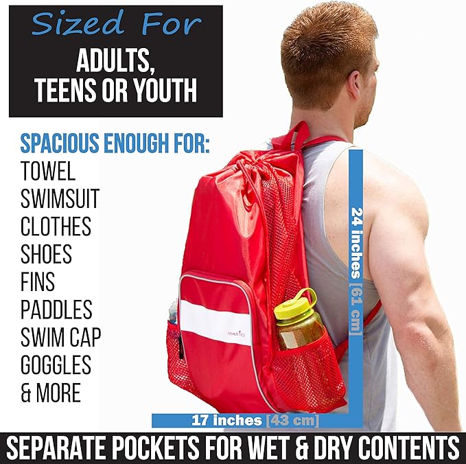 Athletico Mesh Swim Bag - Mesh Pool Bag With Wet & Dry Compartments for Swimming, the Beach, Camping and More