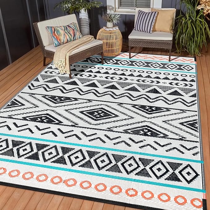 Outdoor Rugs Patio Camping Waterproof - 9x12 Plastic Straw Patio Rug Portable for Campers, Outside RVs Mat, Outdoor Area Carpet for Patios Clearance, Backyard Porch, Balcony, Picnic